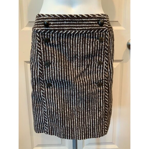 Tory Burch Brown & White Striped A-Line Skirt W/ Pockets!, Size 6 (US) - Picture 1 of 8
